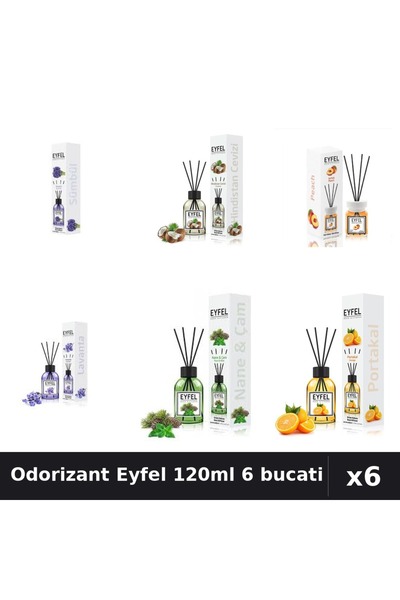 Eyfel Set 6 Odorizante Camera Betisoare - 6 Arome Asortate, 120ml Parfum