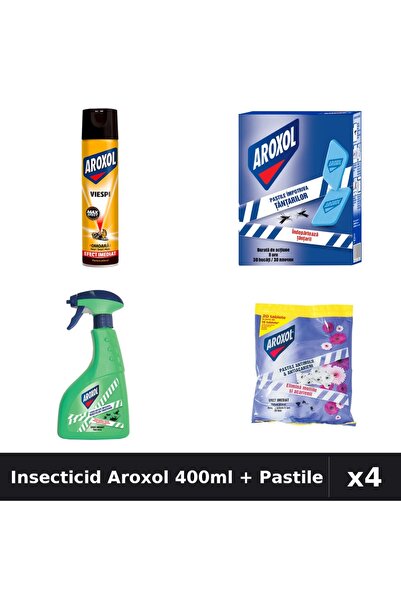 Aroxol Set 4 Spray Insecticid 400ml + Pastile Anti-Insecte - Gandaci, Tantari...