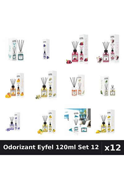 Eyfel Set 12 Odorizante Camera cu Betișoare 120ml - 12 Arome Asortate, Parfum...