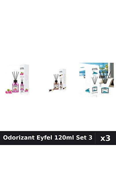 Eyfel Set 3 Odorizant Camera Betisoare 120ml - Trandafir, Vanilie, Ocean
