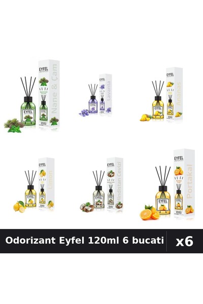 Eyfel Set 6 Odorizant Camera Betisoare - 6 Arome Asortate, 120ml Parfum Intens
