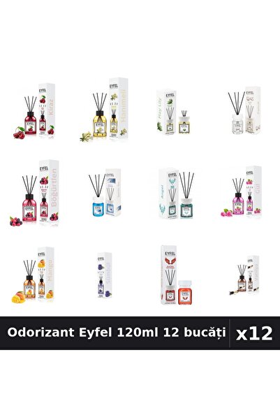 Eyfel Set 12 Odorizant Cameră cu Betișoare 120ml - 12 Arome Asortate Parfum