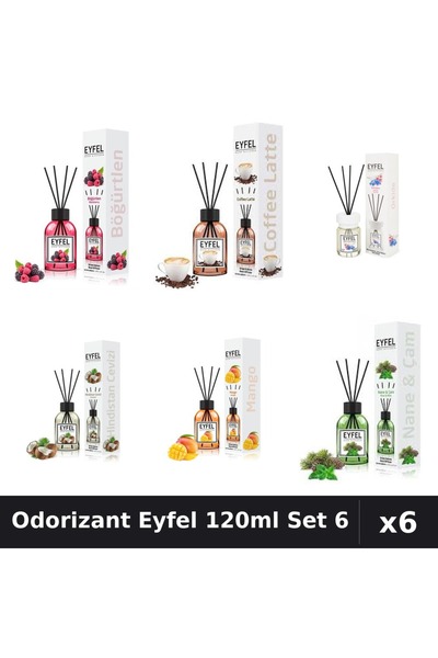 Eyfel Set 6 Odorizante Camera Betisoare 120ml - Cafea, Fructe, Mango, Cocos, ...