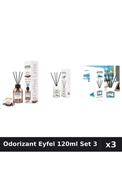 Eyfel Set 3 Odorizant Camera Betisoare 120ml - Cafea, Orhidee, Ocean