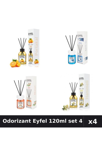 Eyfel Set 4 Odorizant Camera Betișoare 120ml - Portocală, Cool Water, Acacia,...