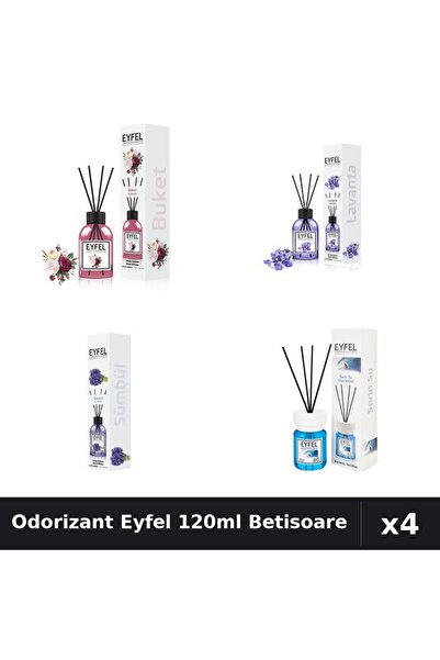 Eyfel Set 4 Odorizant Camera Betisoare 120ml - Bouquet, Lavanda, Zambile, Coo...