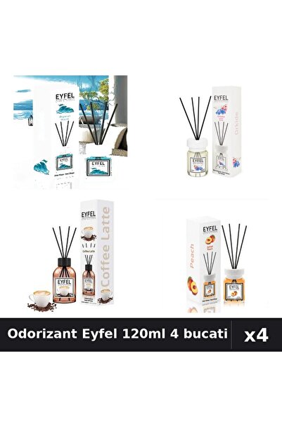 Eyfel Set 4 Odorizant Camera Betisoare 120ml - Ocean, Orhidee, Cafea, Piersica