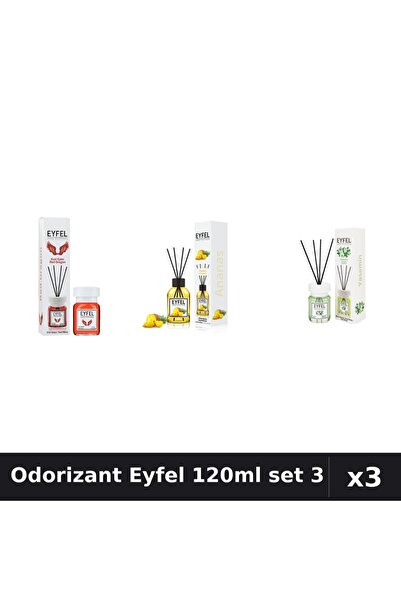 Eyfel Set 3 Odorizant Cameră Betișoare 120ml - Red Dragon, Ananas, Iasomie