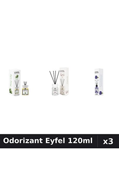 Eyfel Set 3 Odorizante Camera Betisoare 120ml - Lacramioare, Bumbac, Zambile