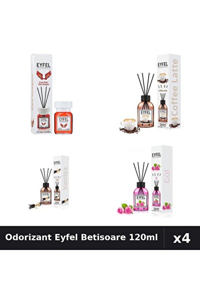 Eyfel Set 4 Odorizant Camera Betisoare 120ml - Cafea, Red Dragon, Vanilie, Tr...