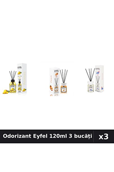 Eyfel Set 3 Odorizant Cameră Betișoare 120ml - Ananas, Piersică, Orhidee