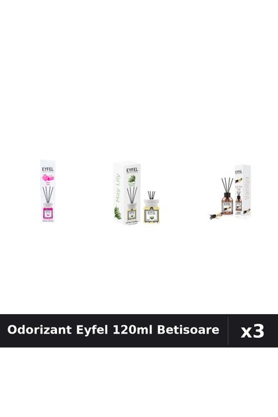 Eyfel Set 3 Odorizant Camera Betisoare 120ml - Bubble Gum, Lacramioare, Vanilie