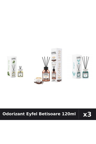 Eyfel Set 3 Odorizant Camera Betisoare 120ml - Angel, Cafea, Lacramioare