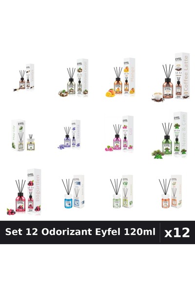 Eyfel Set 12 Odorizante Camera Betisoare, Acacia, Cafea, Cool Water, Fructe D...