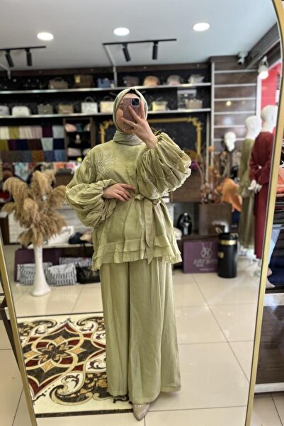 HÜMEYRA BUTİK Balloon Sleeve Embroidered Pants Suit