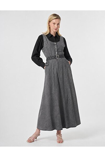 Kayra Belt Detailed Denim Dress Anthracite