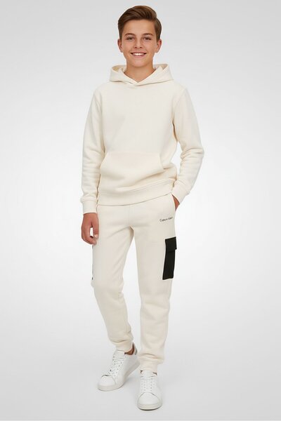 Calvin Klein Jeans Kids Boy Brand Logo Jogger Pants, Beige