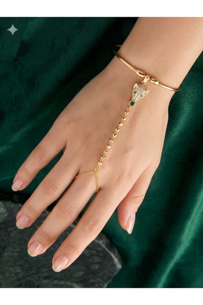 PABALAS Stainless Steel Gold Leopard Figured Shahmeran Bracelet with Zircon S...