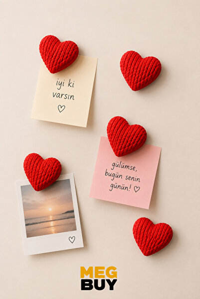 5pcs Red Heart Magnet Set – Decorative Fridge & Photo Holder Magnet