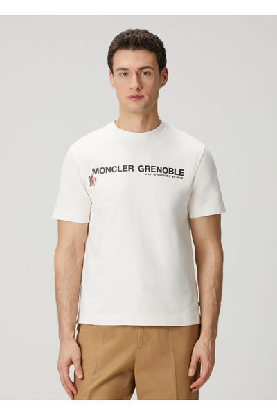 MONCLER GRENOBLE Beyaz Logo Baskılı T-shirt