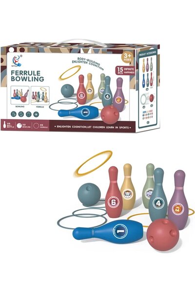 Leno Bowling Set - Children's Toys - 15 Pieces - Including Throwing Rings - T...