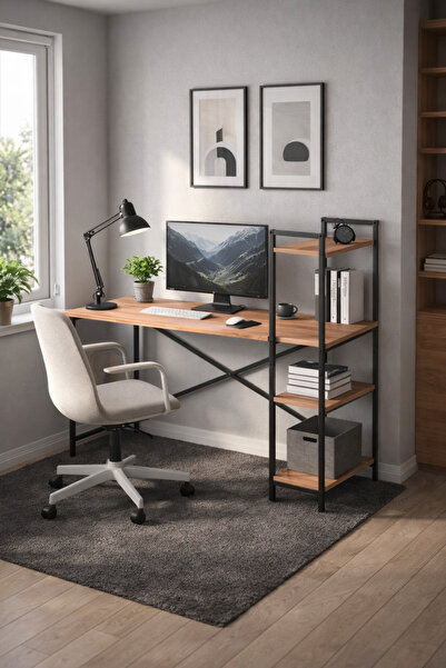 Bofigo 120X55 Cm Raflı Çalışma Masası Bilgisayar Masası Ofis Masası Ders Masa...