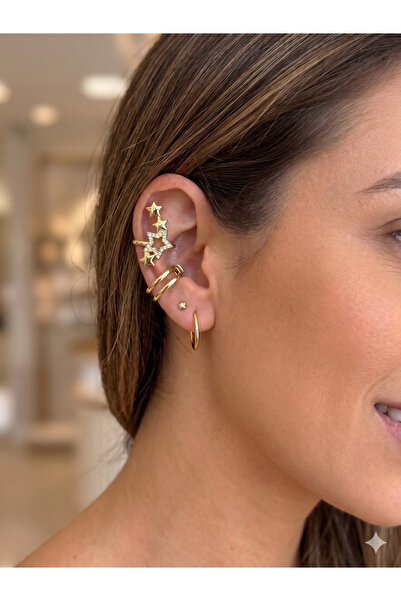 BİJU YILMAZ 26Ear26 Gold Star Detailed Vip Ear Cuff