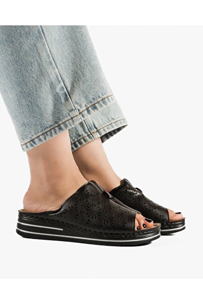 ALOGO Women's Black Slipper Made of Ecological Leather Xizn