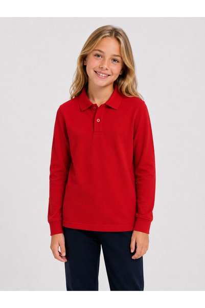 AJN Kids Polo Yaka Basic Uzun Kollu Unisex Çocuk Tişört Okul