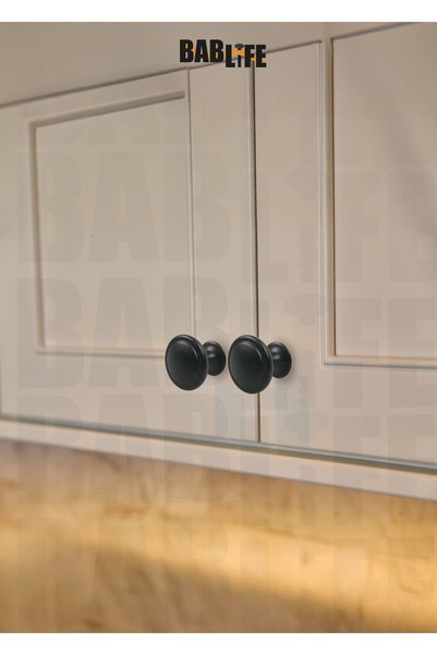 bablife Verona Düğme Mat Siyah 25mm Çapında Metal Lüks Çekmece Dolap Mobilya Kulpları
