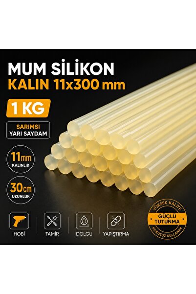 Mutkin Mum Silikon Kalın 11x300 mm 1 Kg Sarımsı Yarı Saydam Sıcak Silikon Çub...