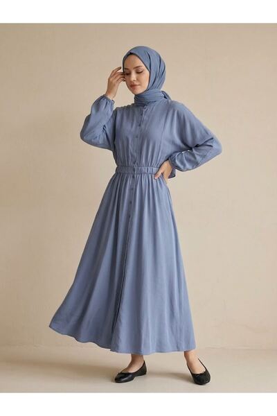 Foremia Batwing Sleeve Elastic Waist Dress-Indigo
