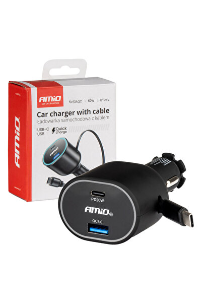 AMIO Incarcator auto la priza bricheta, iesire USB QC 3.0, + 2x USB C + USB C...