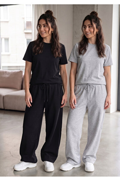 CAONNES Women's Sweatpants 2-Pack - Black - Gray - Waist-Tied, Suitable for D...