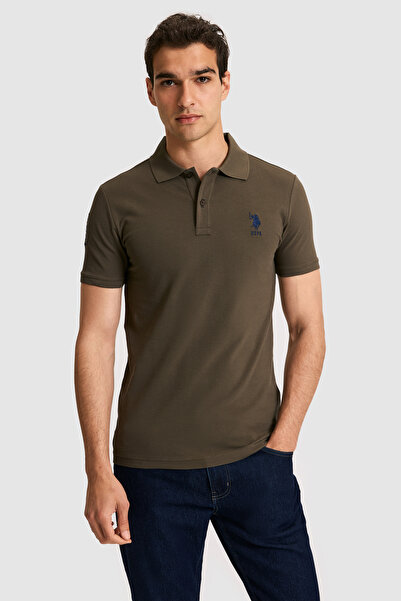 U.S. Polo Assn. Ανδρικό μπλουζάκι με λεπτή εφαρμογή και λαιμόκοψη πόλο, σκούρ...