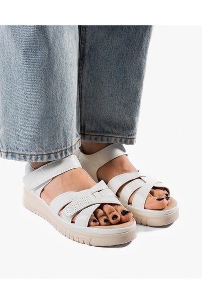 ALOGO Women's White Sandals Made of Eval Ecological Leather