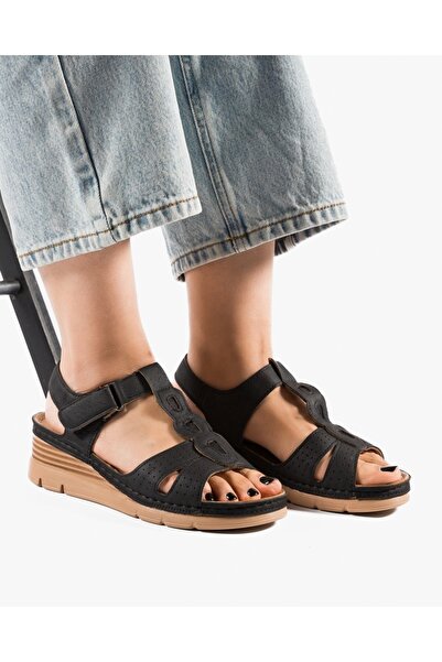 ALOGO Women's Black Sandals Made of Emai Ecological Leather