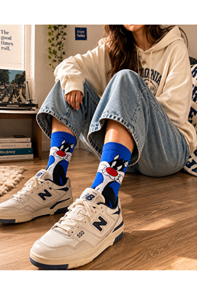 SOCKSBULL Nostaljik Çizgi Film Temalı Unisex Sarı Pamuklu Çorap