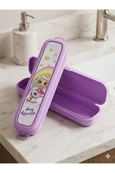 LOVYCO Unicornlu Kız Çocuk Diş Fırçası Kutusu - Lila Renk, Bon Appétit Desenl...