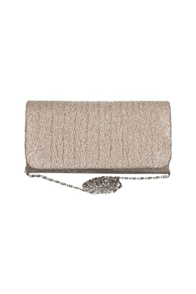OEM Shiny Gold Beige Purse for Women, Silver Chain, Elegant Evening Model, 20...
