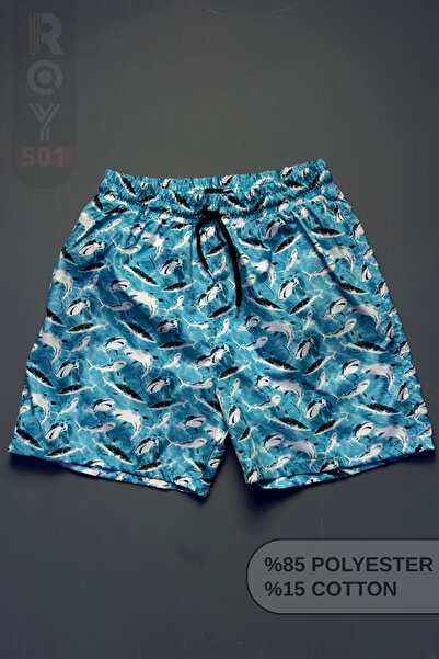 ROY501 Men's Swim Shorts Patterned Pocket Zippered Mesh Swim Shorts