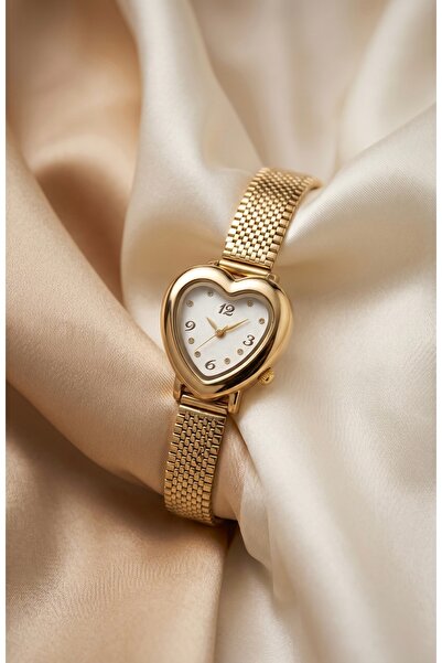 KLISHE Butik Lovely Women Steel Watch Gold Color Heart Case Pearl Dial Vintag...