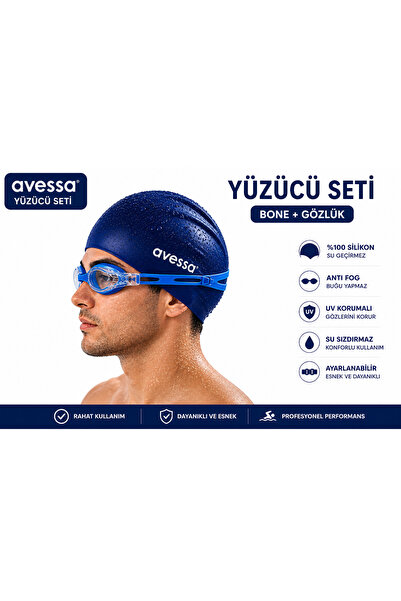 AVESSA Yüzücü Seti Silikon Bone ve Yüzme Gözlüğü Havuz Deniz Yüzücü Ekipman Seti