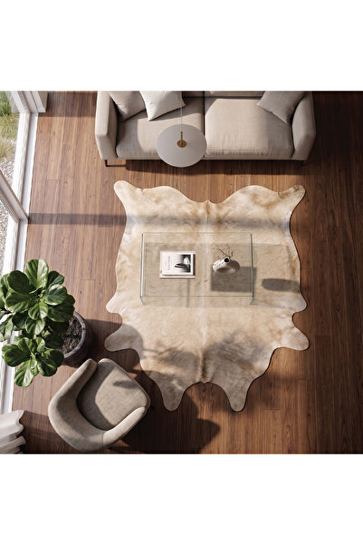 Derya Home Krem Bej Büyük Boy Hakiki Dana Postu Halı 190x255 cm