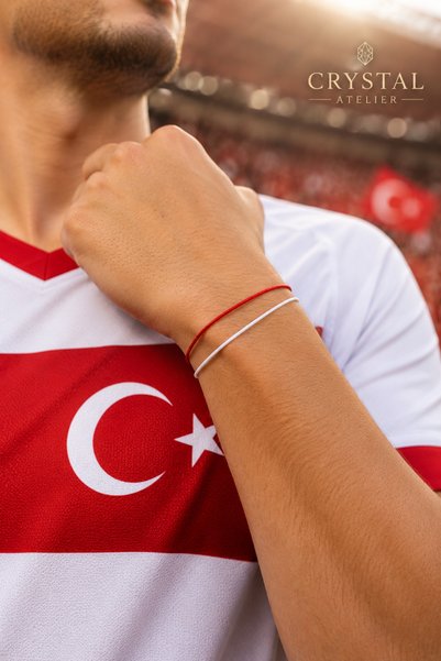 Crystal Atelier National Team Red and White Fan Bracelet Set Adjustable Unisex Macrame Rope Bracelet