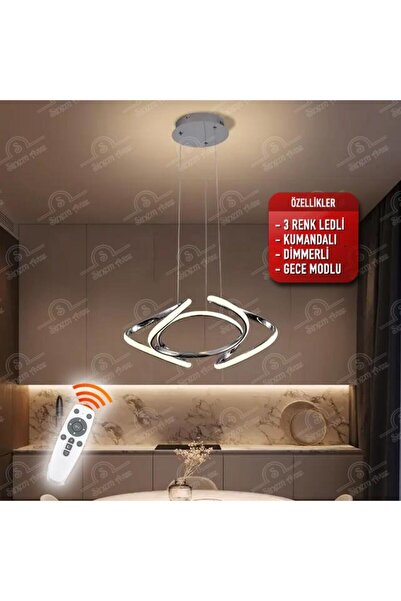 Elektroyou Rindo Gri Kumandalı 3 Renk Ledli Dimmerli Modern Ledli Avize