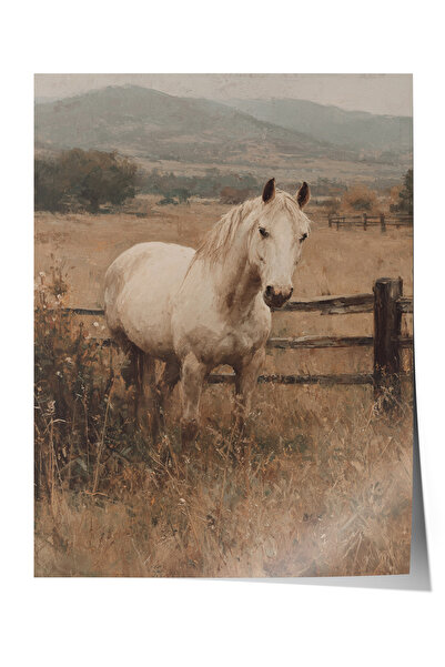 Zestia Poster de perete vintage, Poster Cal alb lângă gard Nr.: 20201