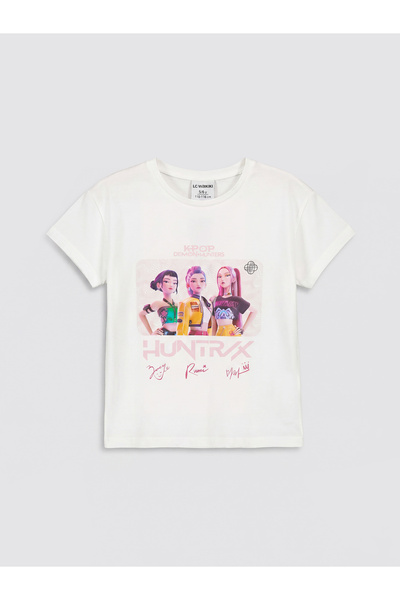 LC Waikiki Tricou de fete cu guler rotund și imprimeu Huntr/x