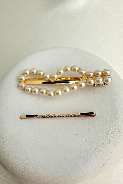 Much and More Gold Yellow Pearl Detail Heart Double Side Buckle (7cm)
