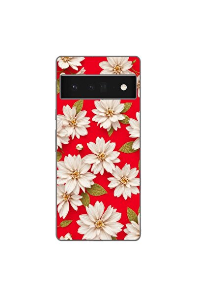 OEM Husa compatibila cu Google Pixel 6 Pro Silicon Gel Tpu Model White Flower...